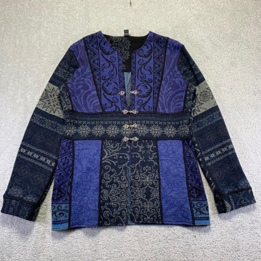 Tey Art Inc. Womens Alpaca Sweater Medium Purple Black Hand Made Reversible Peru